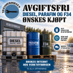 Avgiftsfri diesel, parafin og F34 ønskes kjøpt